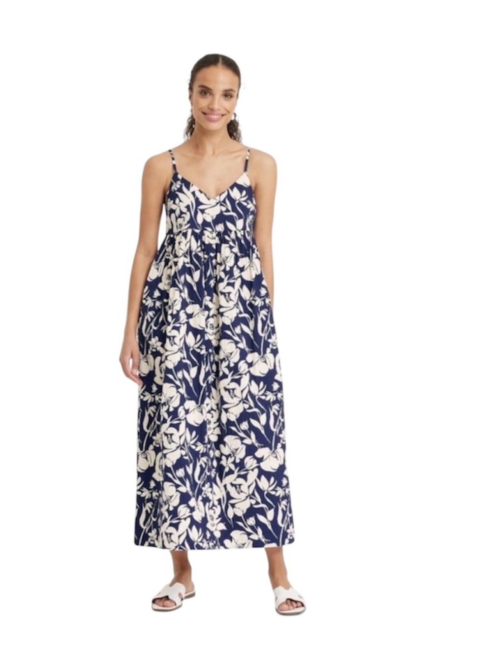 a new day Navy and Cream Floral Maxi Dress NWT